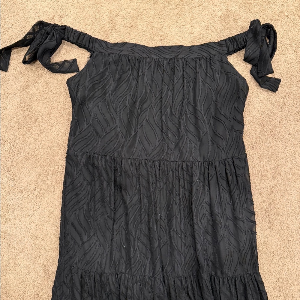 Sam Edelman Black Textured Tiered Maxi with Tie Off Shoulder Straps - Picture 2 of 4